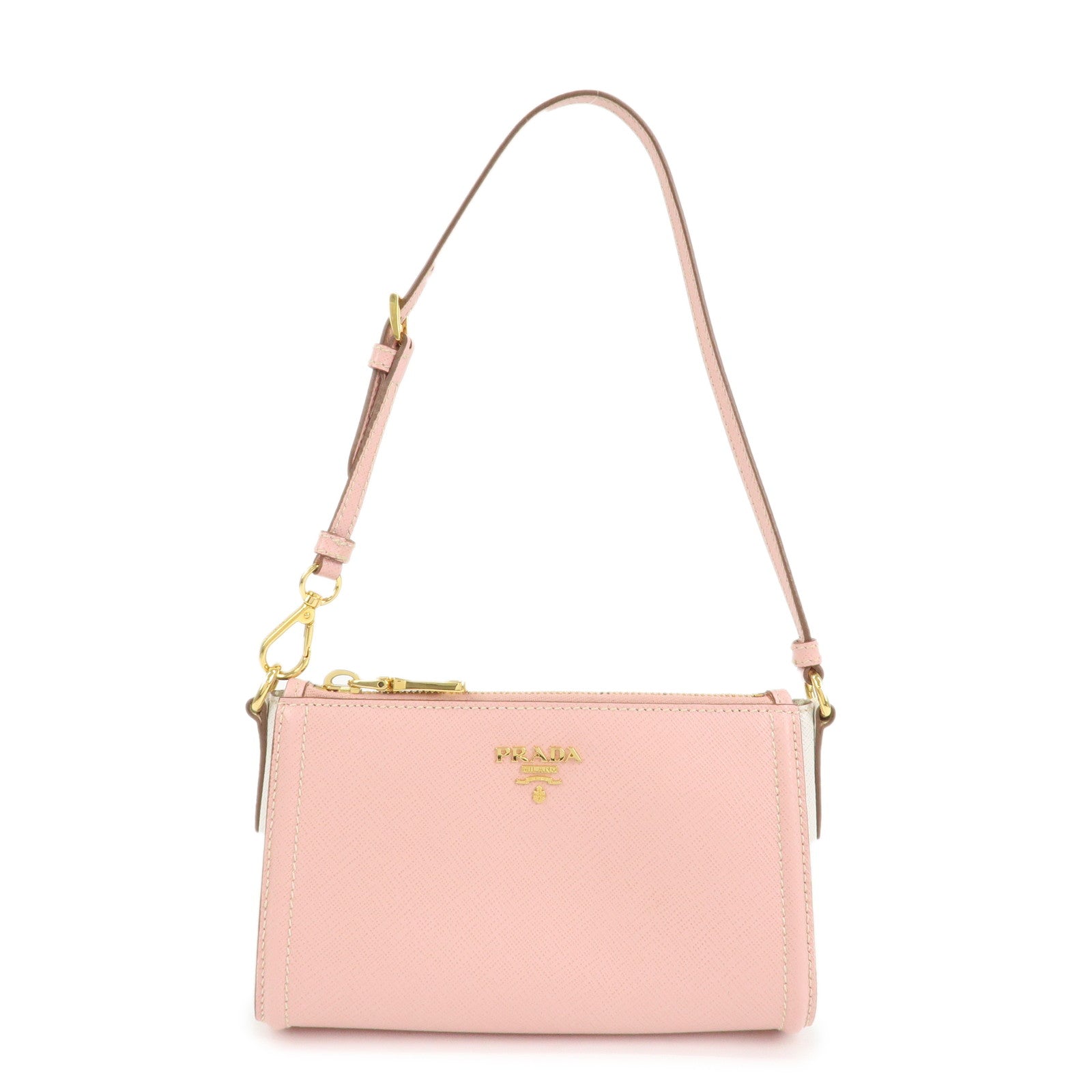 PRADA-Logo-Leather-Shoulder-Bag-Pink-Gold-Hardware