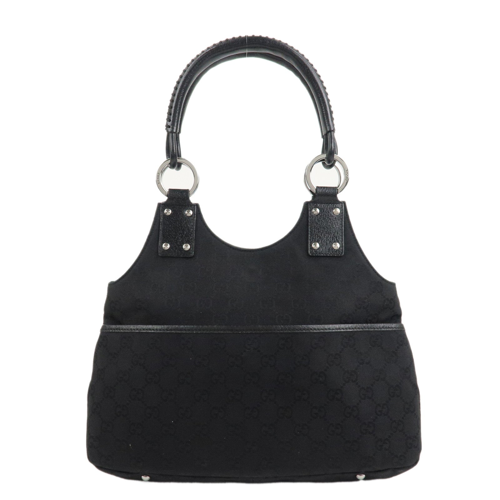 GUCCI-GG-Canvas-Leather-Tote-Bag-Hand-Bag-Black-131329