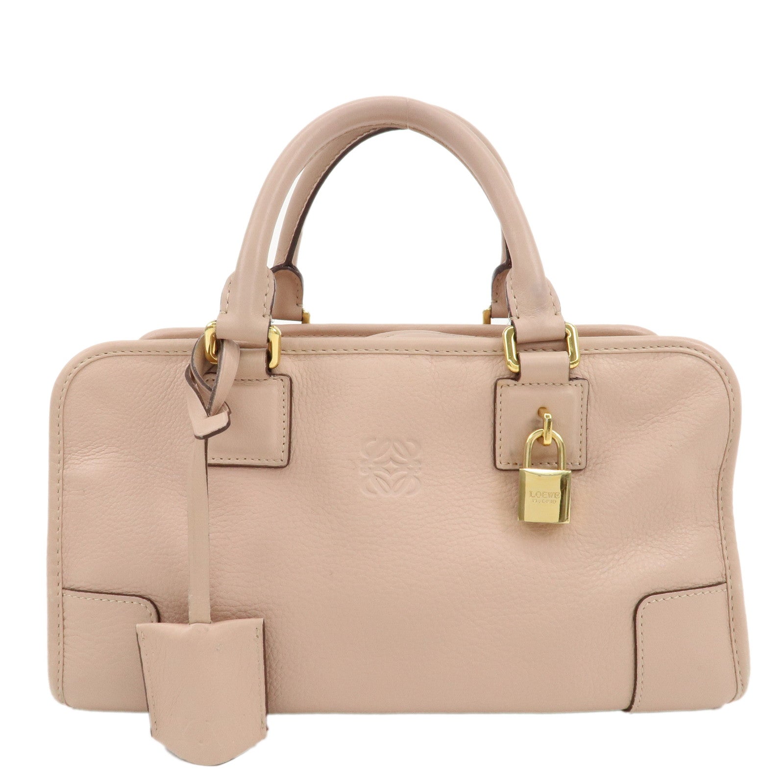 LOEWE-Anaglam-Leather-Amazona-28-Hand-Bag-Shoulder-Bag-Pink-Beige