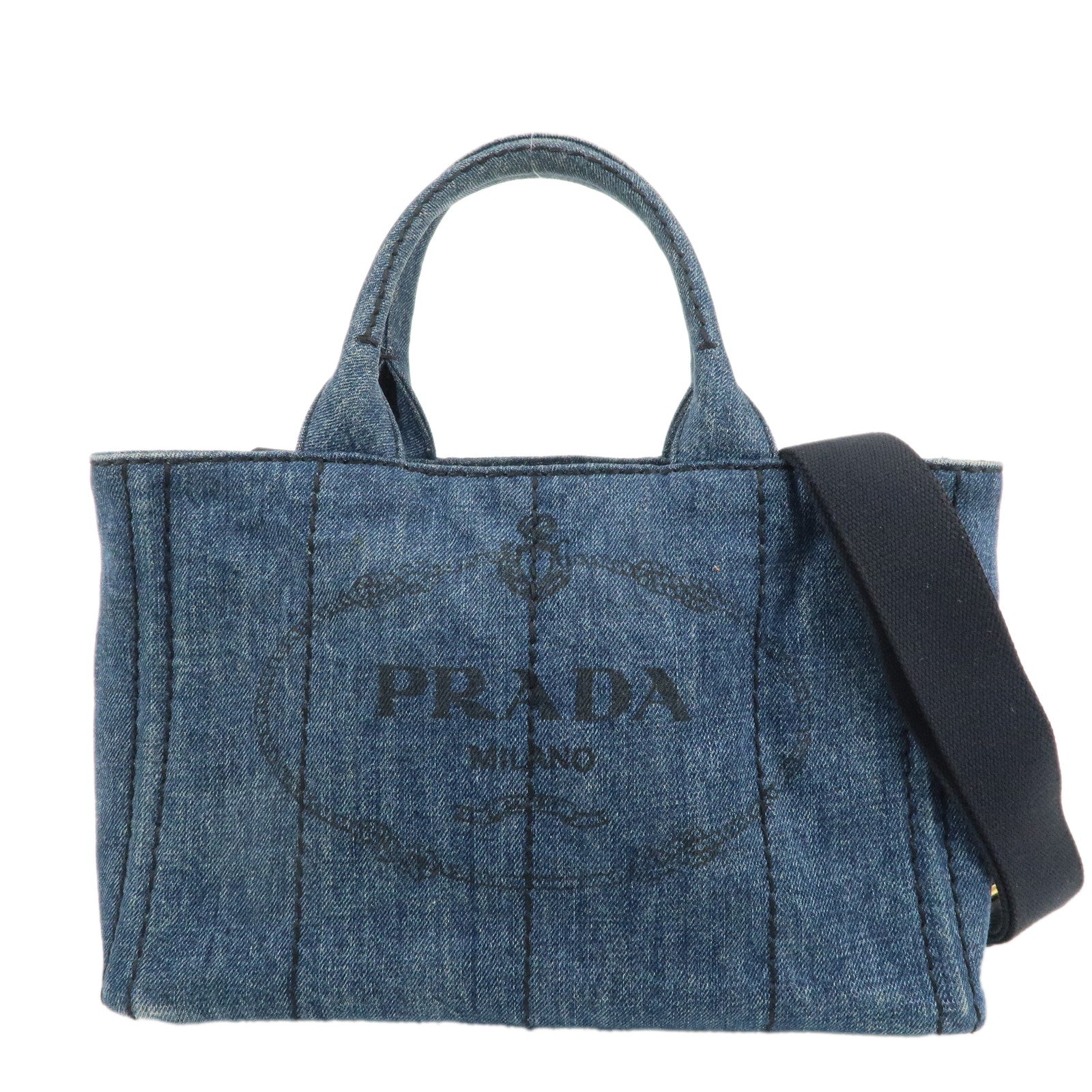 PRADA-Canapa-Mini-Denim-2Way-Tote-Shoulder-Bag-Blue-1BG439