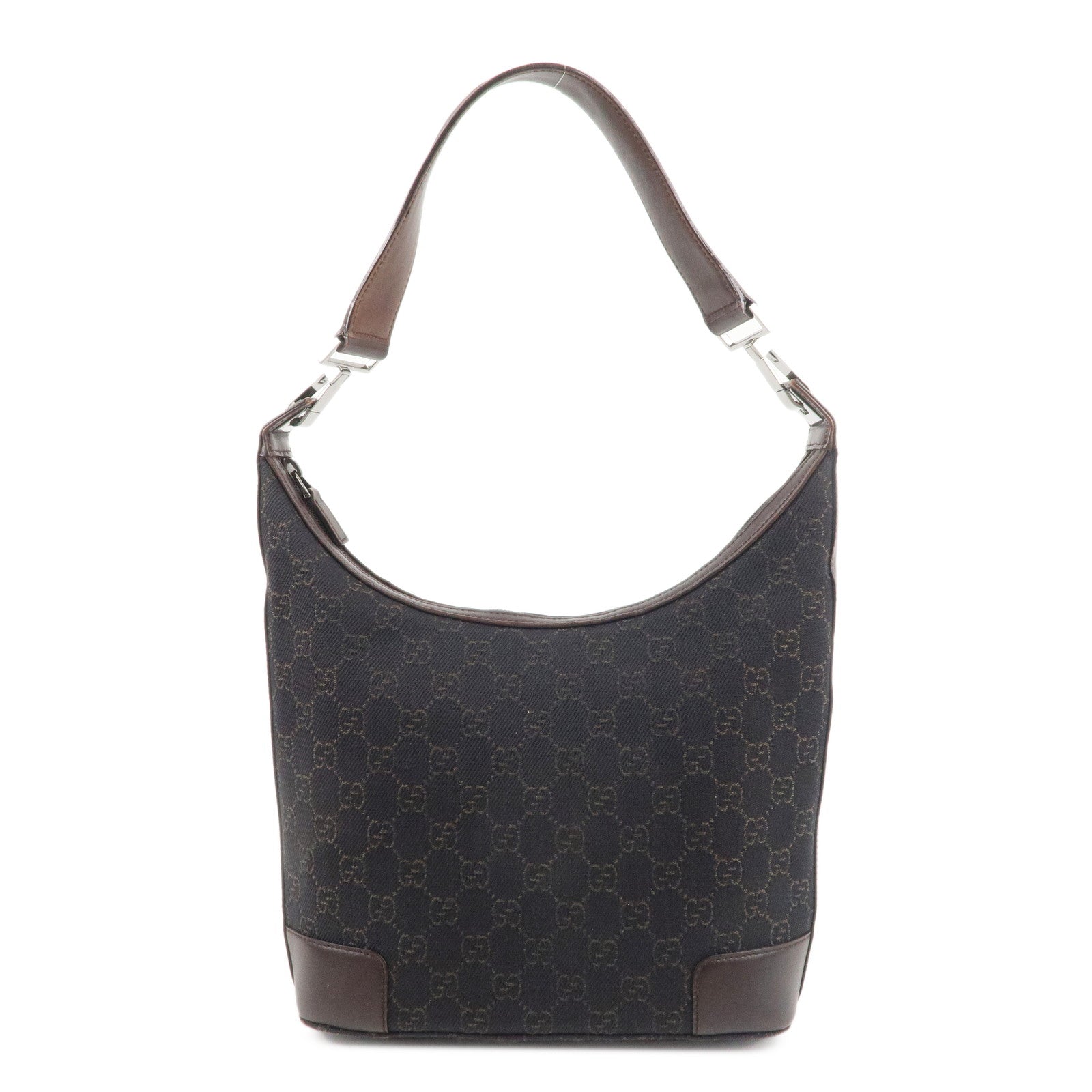 GUCCI GG Canvas Leather Shoulder Bag Black Brown 143744