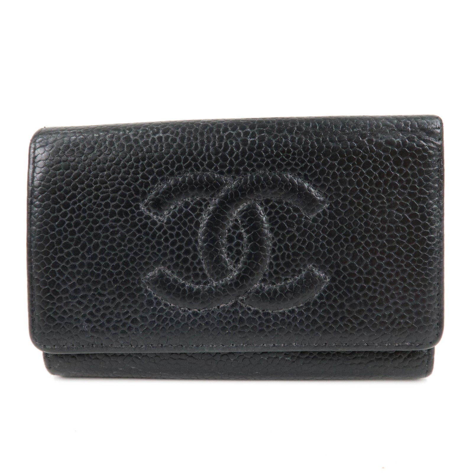 CHANEL-Caviar-Skin-Coco-Mark-6-Ring-Key-Case-Key-Holder-Black