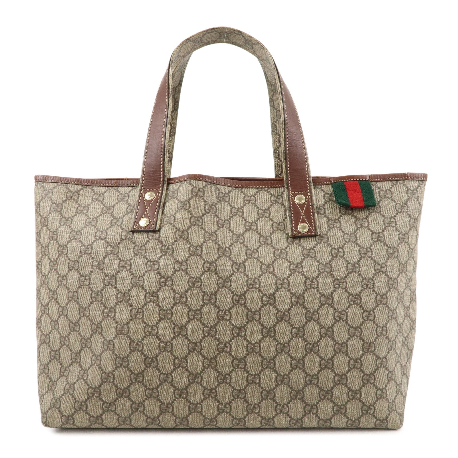 GUCCI-Sherry-GG-Supreme-Leather-Tote-Bag-Beige-Brown-211134