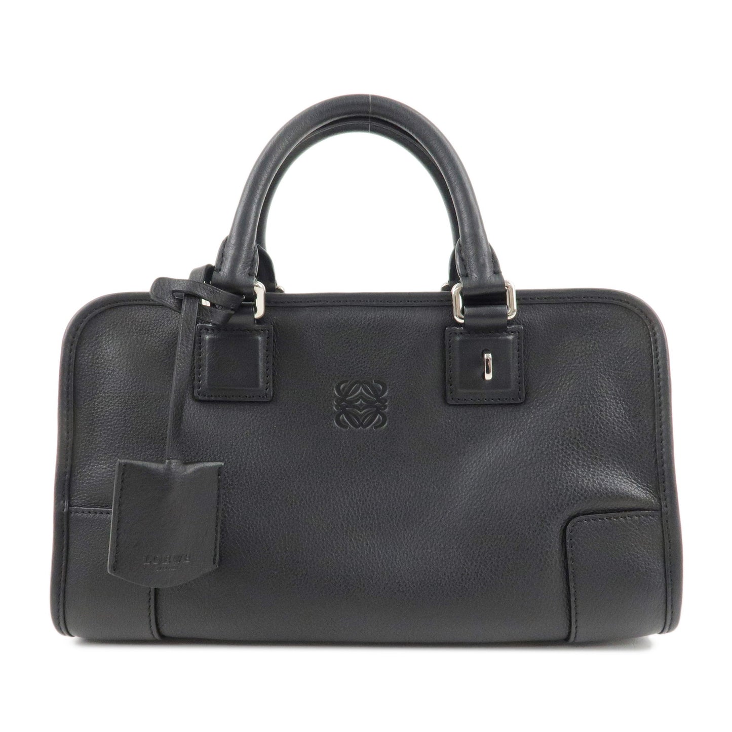 LOEWE-Anagram-Leather-Amazona-28-Hand-Bag-Black-Silver-HDW