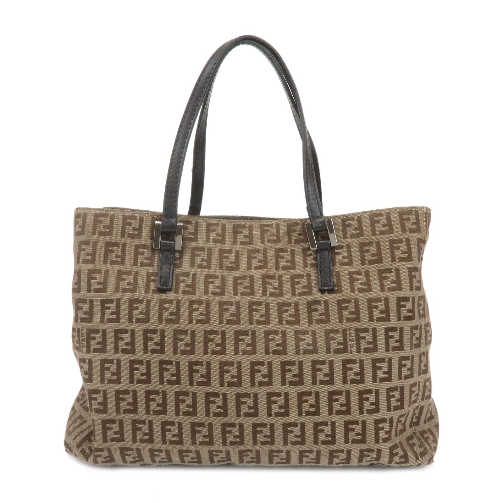 FENDI-Zucchino-Canvas-Leather-Tote-Bag-Beige-Brown-8BH072