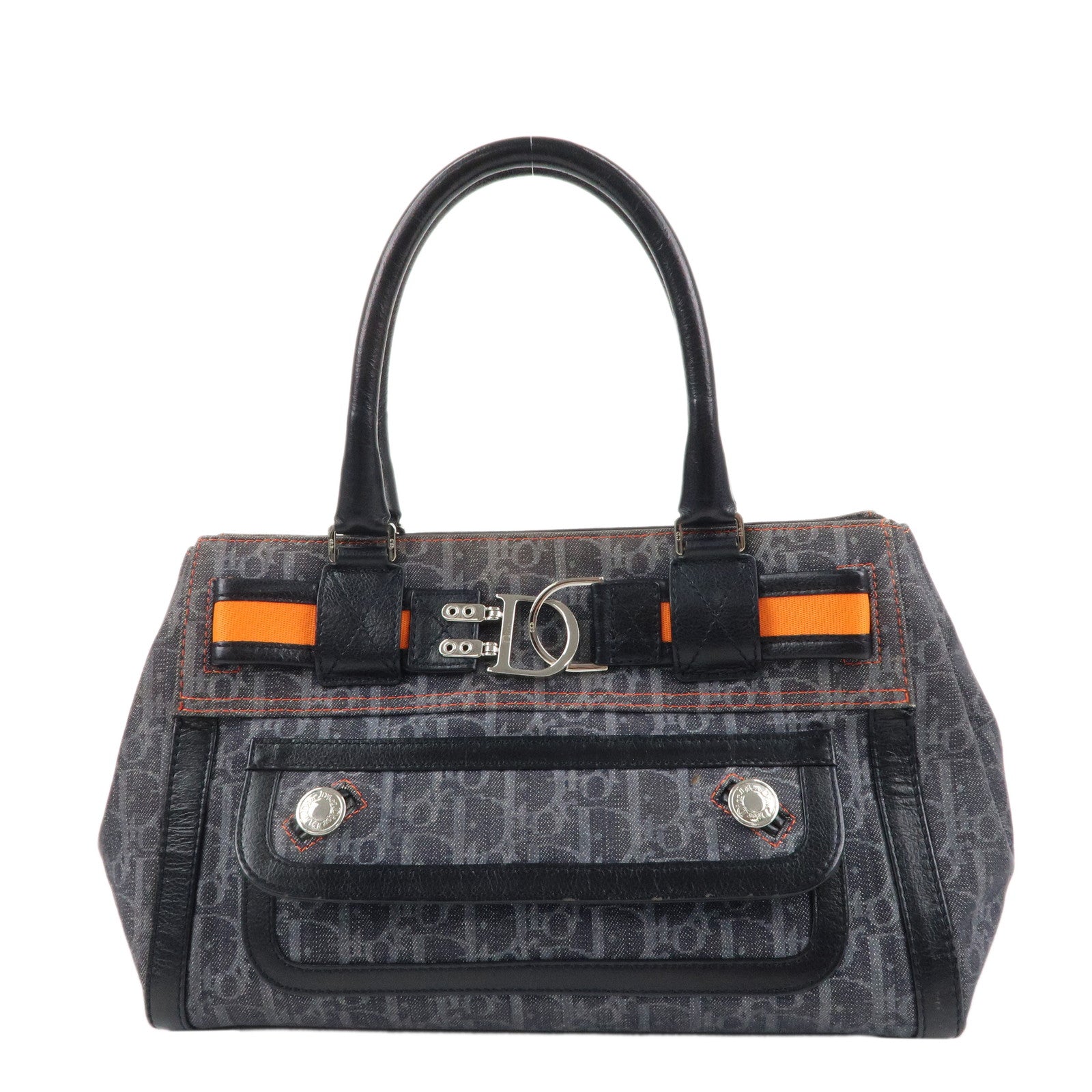 Christian-Dior-Flight-Line-Denim-Leather-Tote-Bag-Indiigo-Black