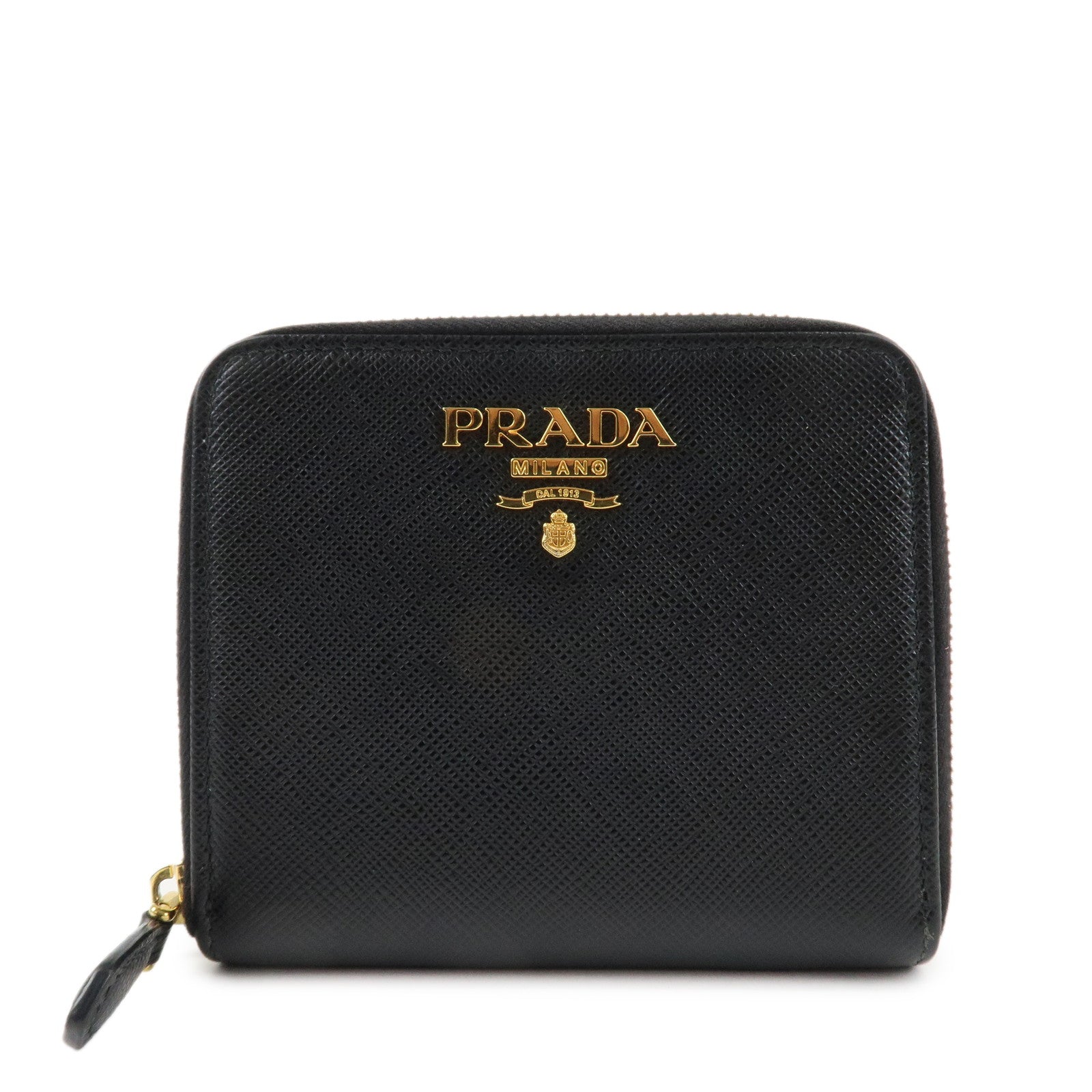 PRADA-Logo-Leather-Zip-Around-Bi-fold-Wallet-Black-1ML522