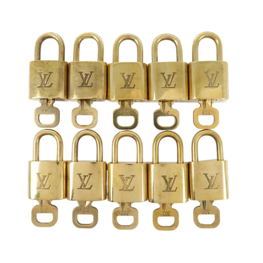 Louis-Vuitton-Set-of-10-Lock-&-Key-Cadena-Key-Lock-Gold