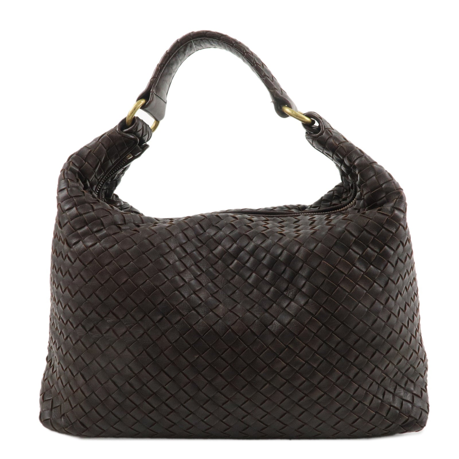 BOTTEGA-VENETA-Intrecciato-Leather-Shoulder-Bag-Brown-181347