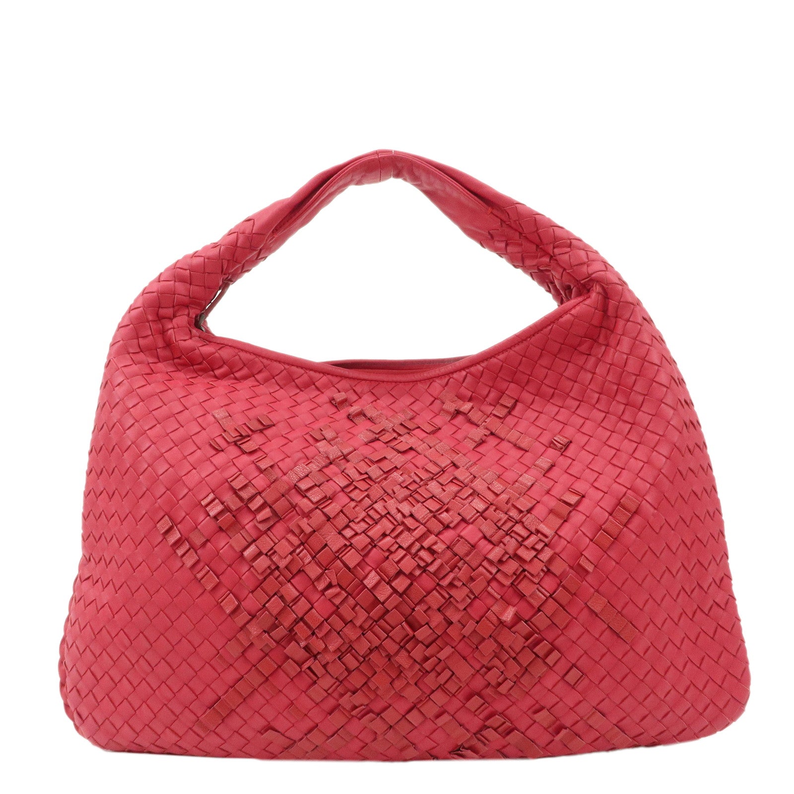 BOTTEGA-VENETA-Intrecciato-Leather-Shoulder-Bag-Red-115654