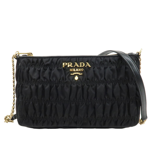 PRADA-Nylon-Leather-Chain-Shoulder-Bag-Black-1BH152