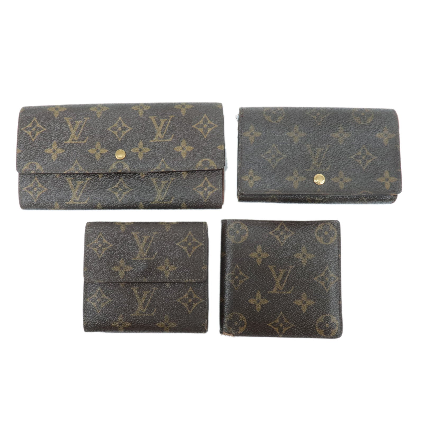 Louis-Vuittton-Set-of-4-Monogram-Porte-Monnaie-Portefeuil-Wallet