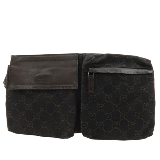 GUCCI-GG-Canvas-Leather-Waist-Bag-Crossbody-Bag-Dark-Brown-28566