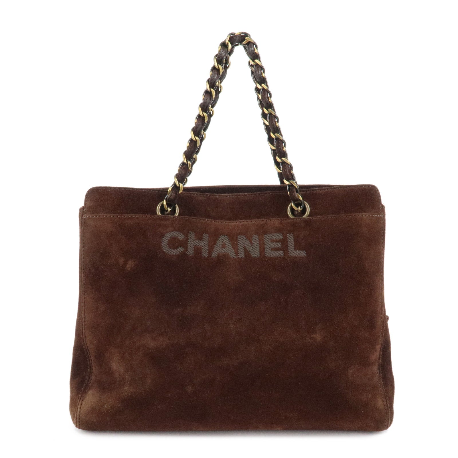 CHANEL-Suede-Chain-Hand-Bag-Shoulder-Bag-Tote-Bag-Brown