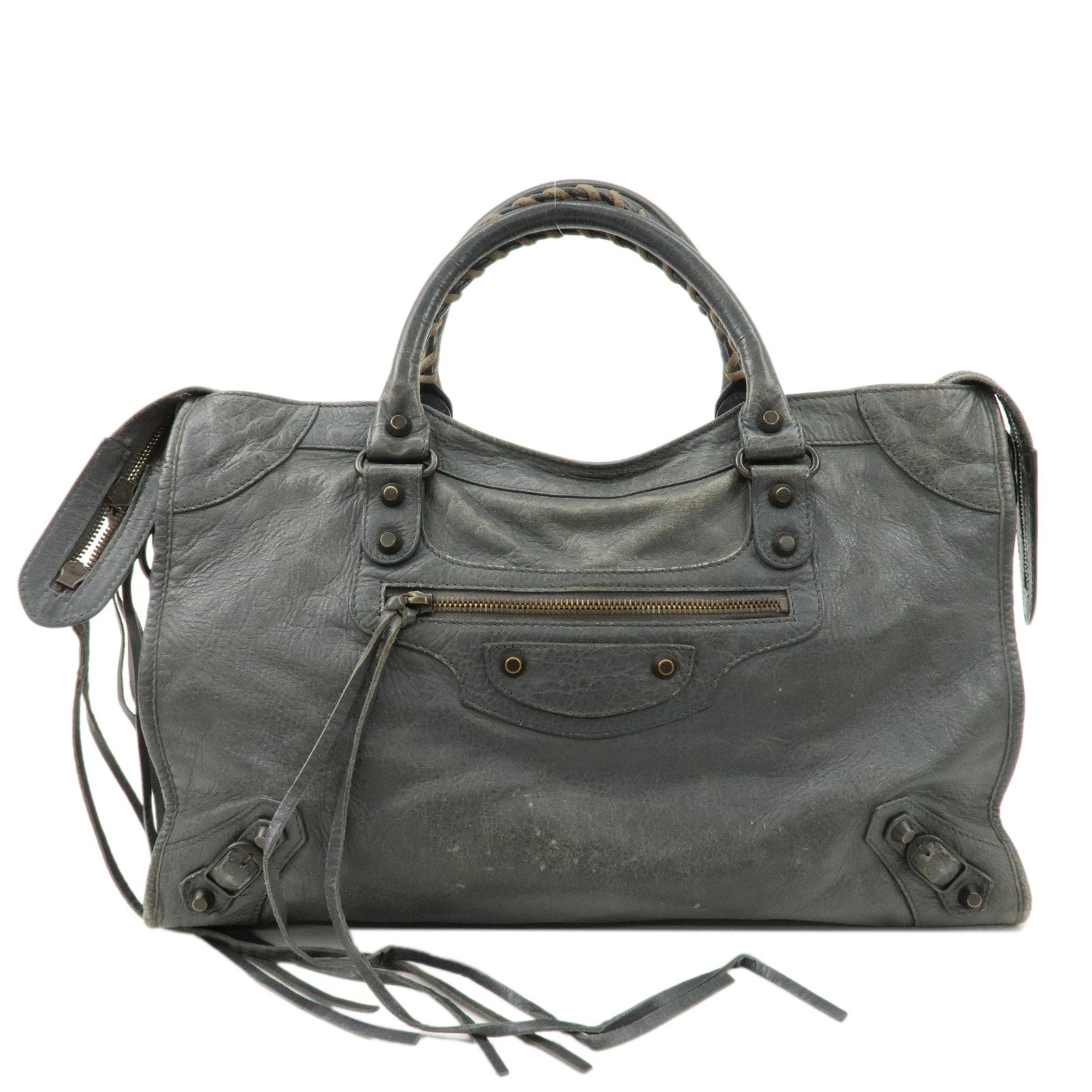 BALENCIAGA-The-City-Leather-2Way-Hand-Shoulder-Bag-Gray-115748