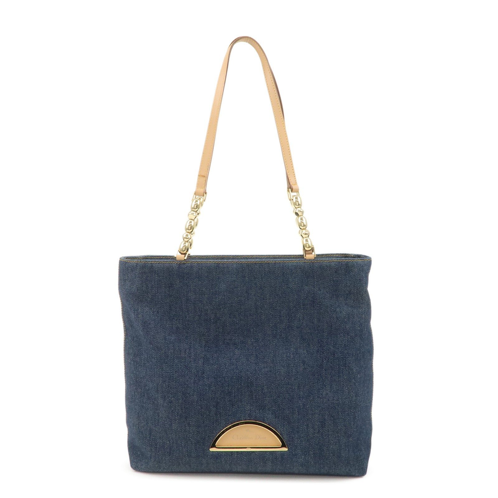 Christian-Dior-Maris-Pearl-Denim-Leather-Tote-Bag-Indigo-Beige