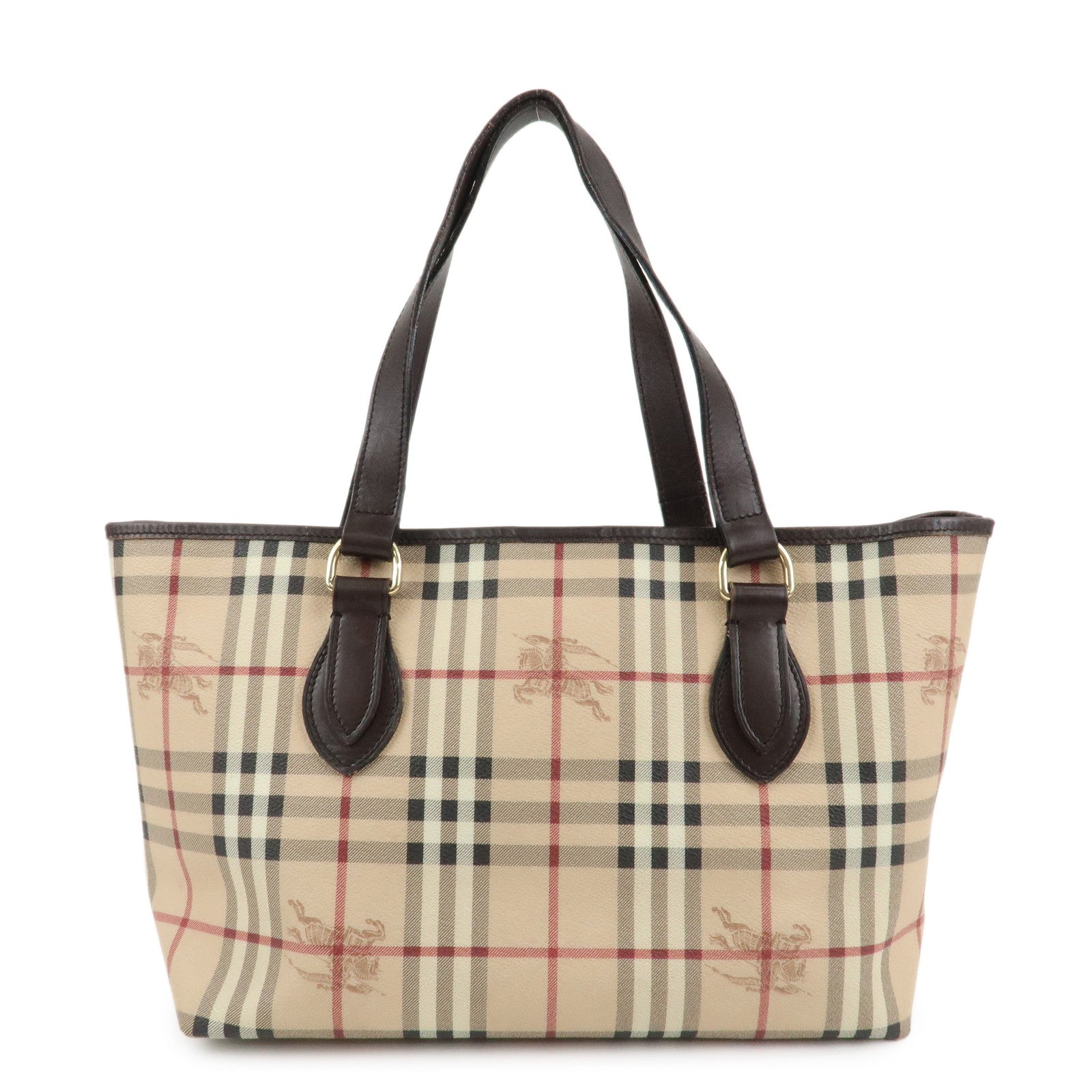 BURBERRY-Nova-Plaid-PVC-Leather-Tote-Bag-Dark-Brown