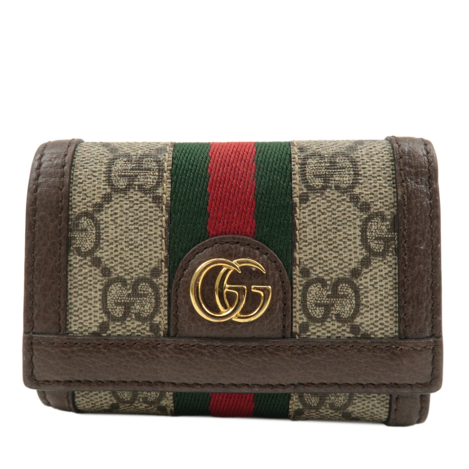 GUCCI Ophidia GG Supreme Leather Folded Wallet Beige Brown 644334