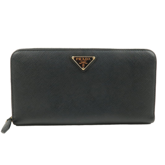 PRADA-Logo-Saffiano-Leather-Round-Zipper-Long-Wallet-Black