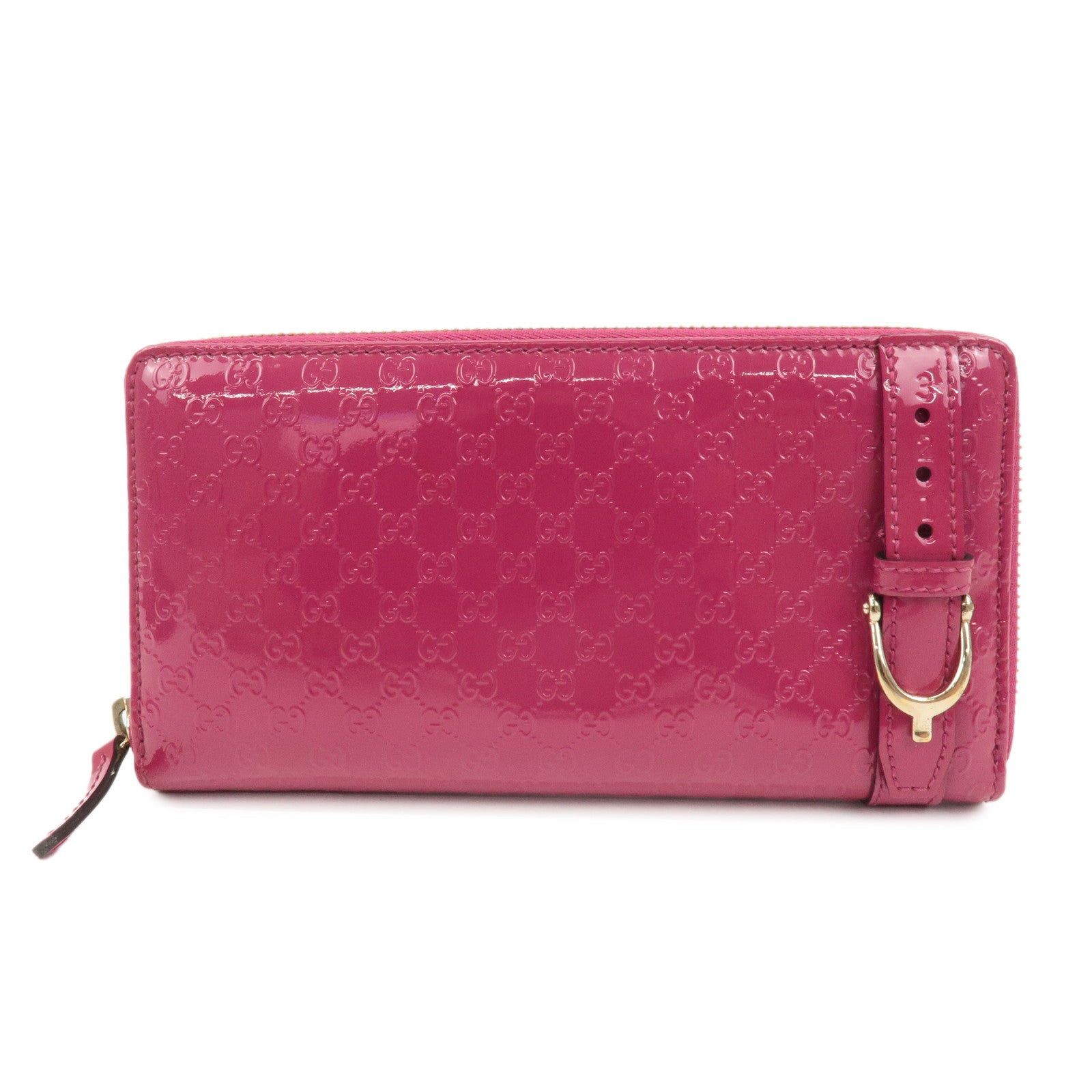 GUCCI-Nice-Micro-GG-Patent-Leather-Round-Zipper-Long-Wallet-309758