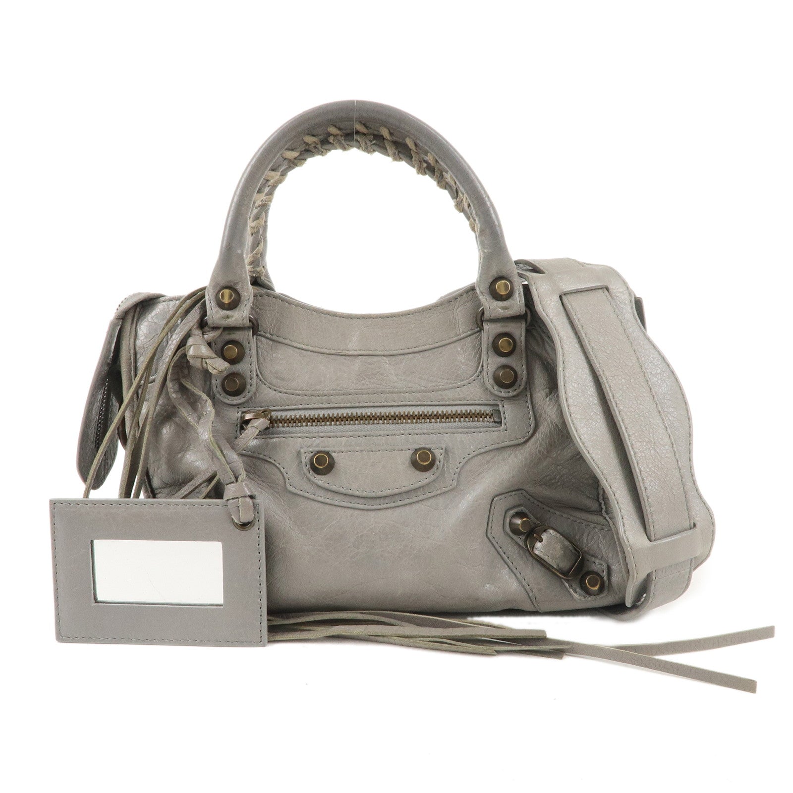 BALENCIAGA-Leather-Classic-Mini-City-2Way-Bag-Light-Gray-300295