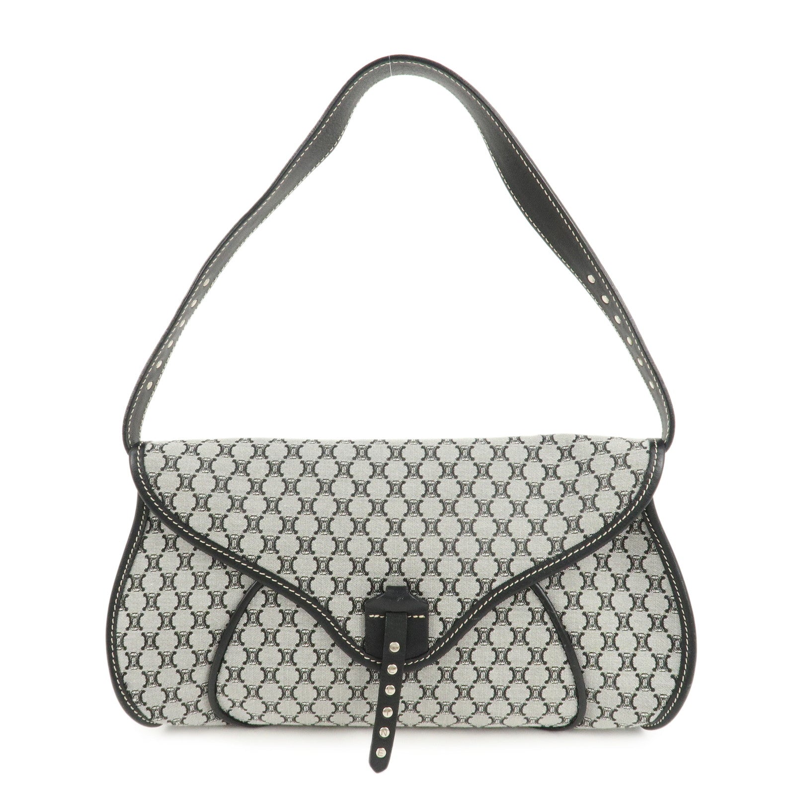 CELINE-Macadam-Canvas-Leather-Shoulder-Bag-Gray-Black