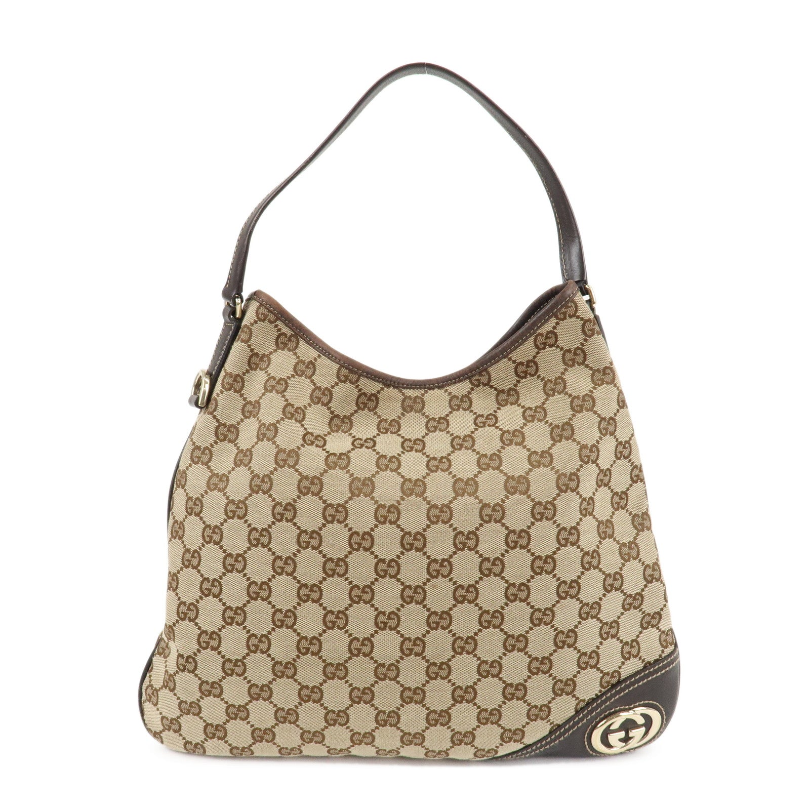 GUCCI-Interlocking-G-GG-Canvas-Leather-Shoulder-Bag-169947