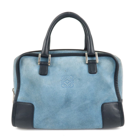 LOEWE-Anagram-Suede-Leather-Amazona-28-Hand-Bag-Blue-Navy