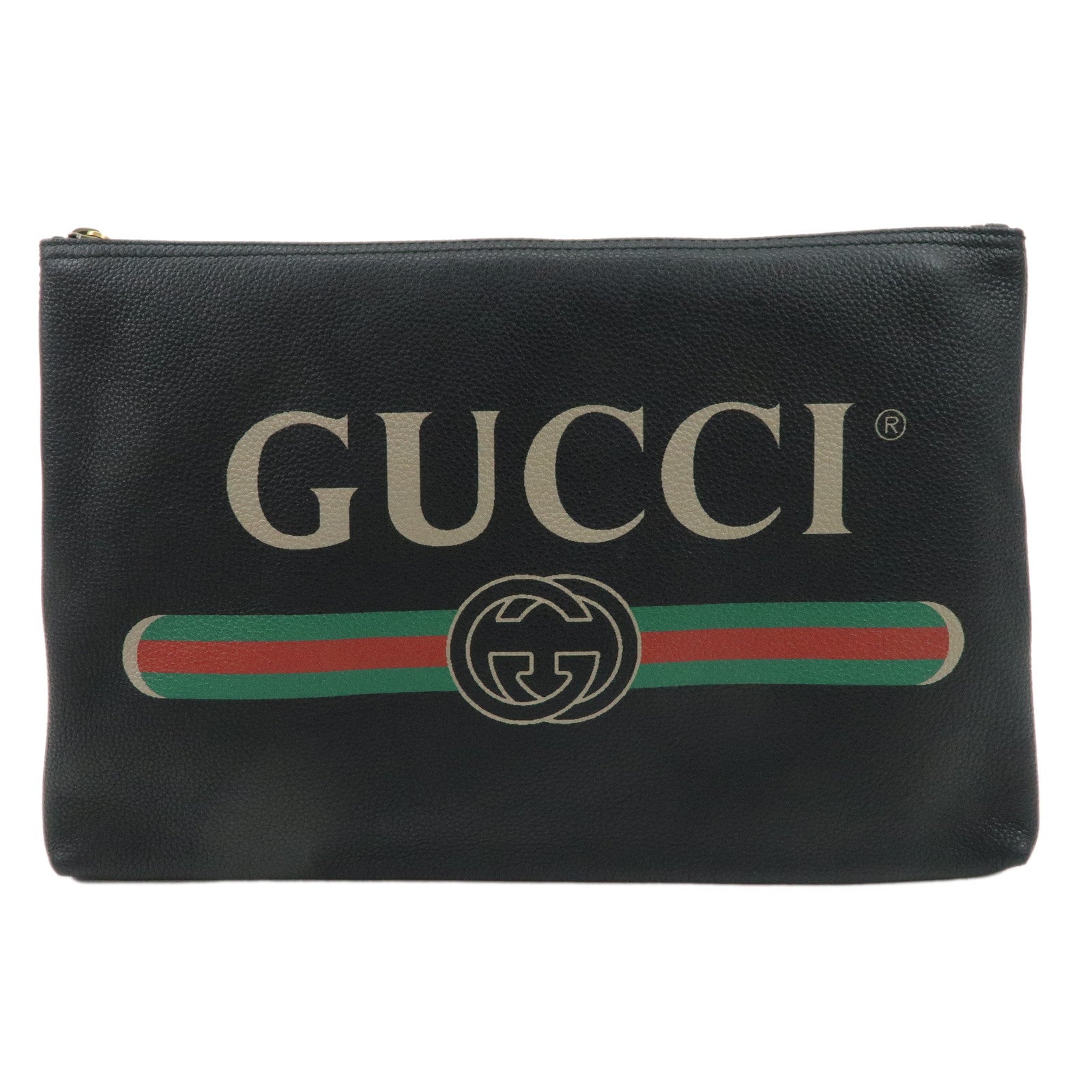 GUCCI-Logo-Print-Leather-Portfolio-Clutch-Bag-Black-500984