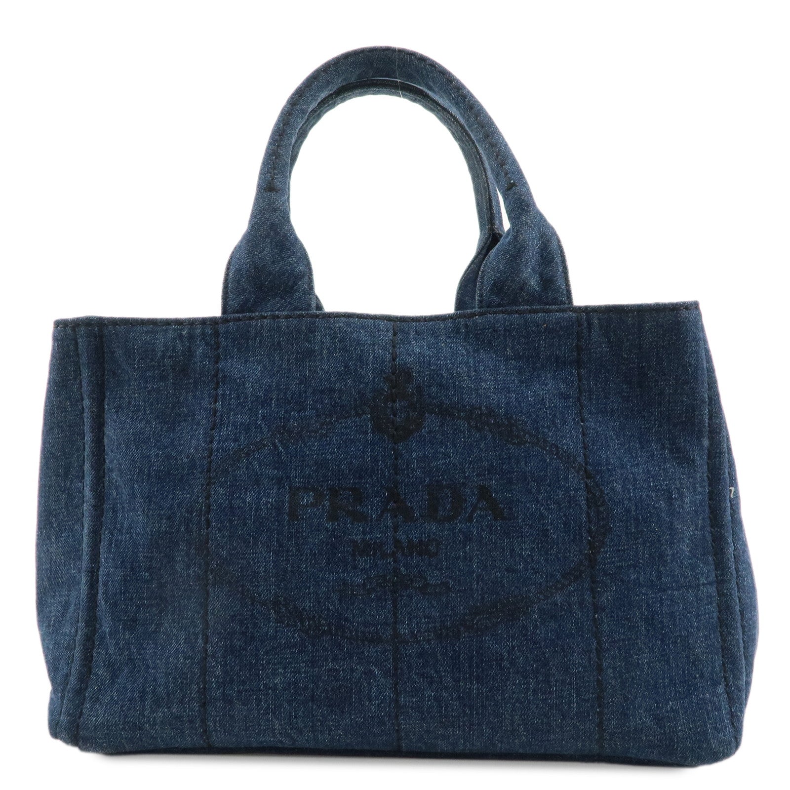 PRADA-Logo-Canapa-Denim-Hand-Bag-Tote-Bag-Denim-Blue-B1877B