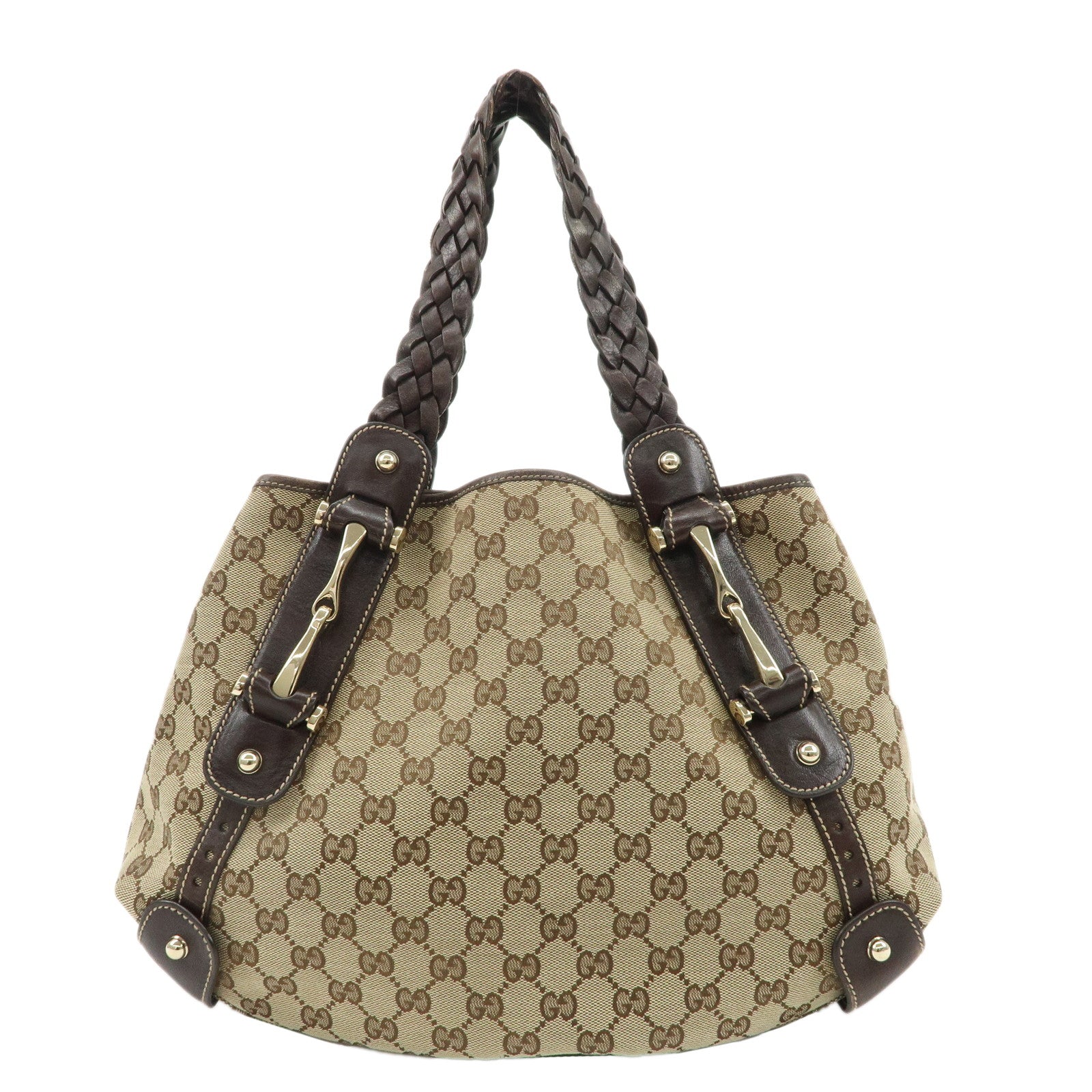 GUCCI-Horsebit-GG-Canvas-Leather-Tote-Bag-Beige-Brown-162900