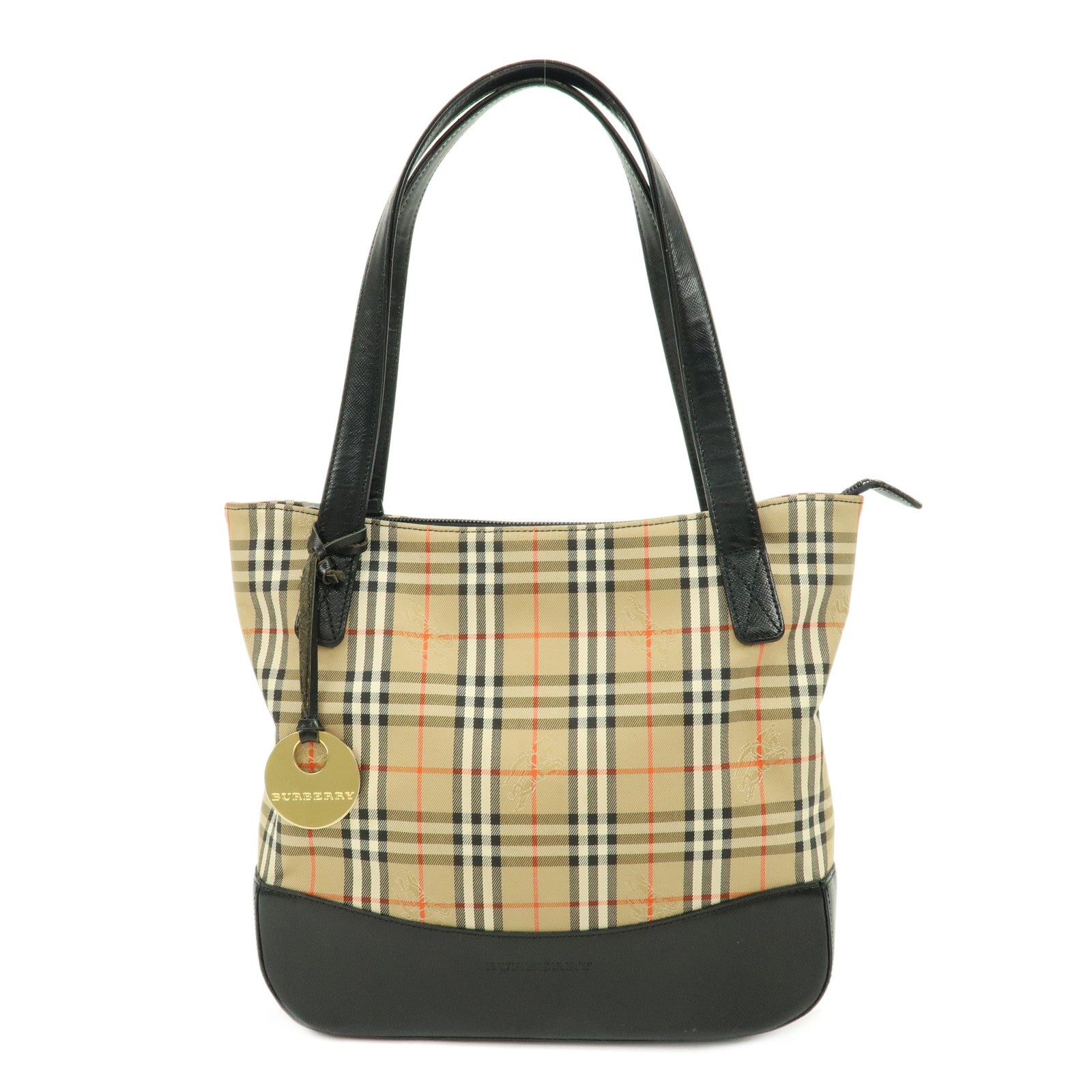 BURBERRYS-Canvas-Leather-Nova-Plaid-Tote-Hand-Bag-Beige-Brown