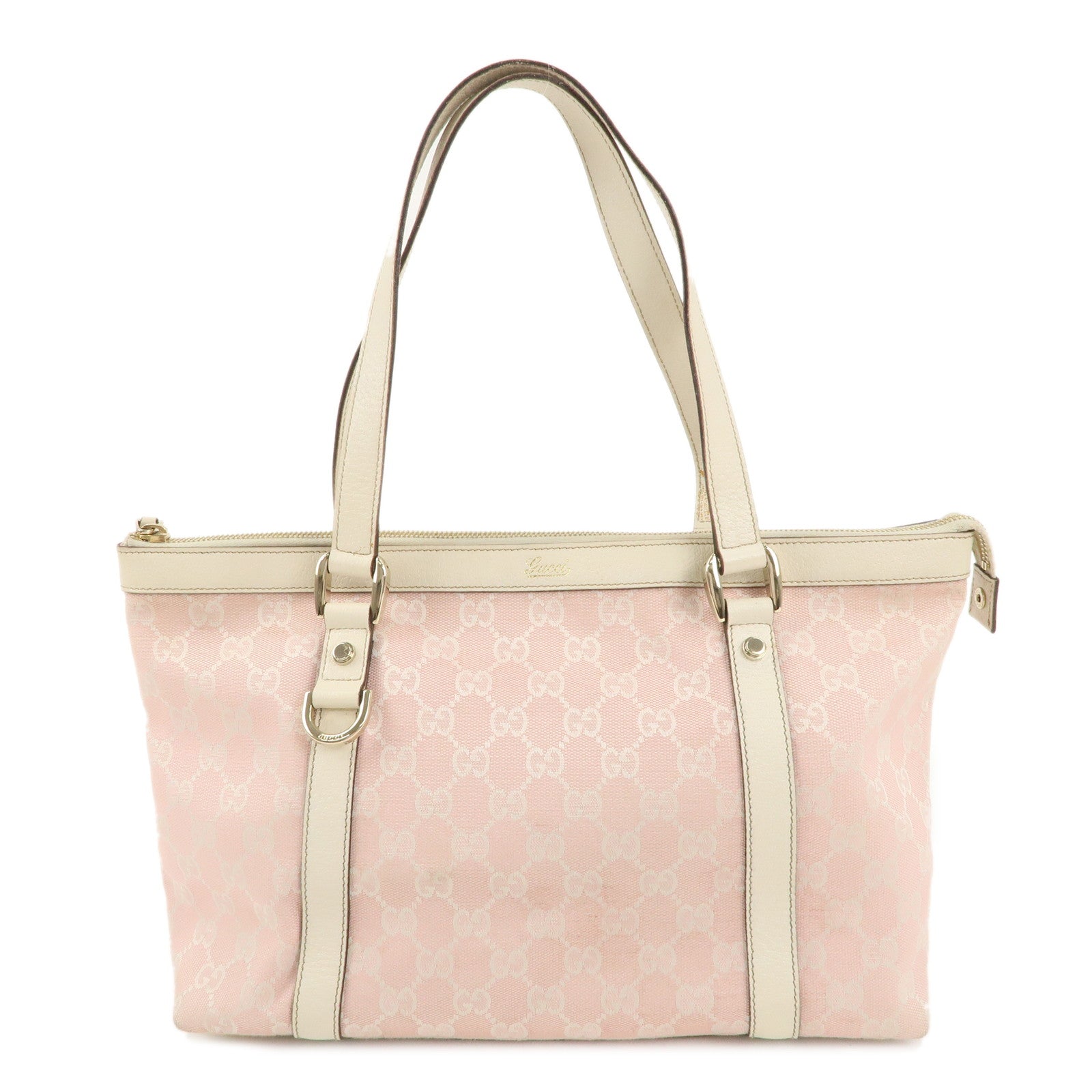 GUCCI-Abbey-GG-Canvas-Leather-Tote-Bag-Pink-Ivory-141470