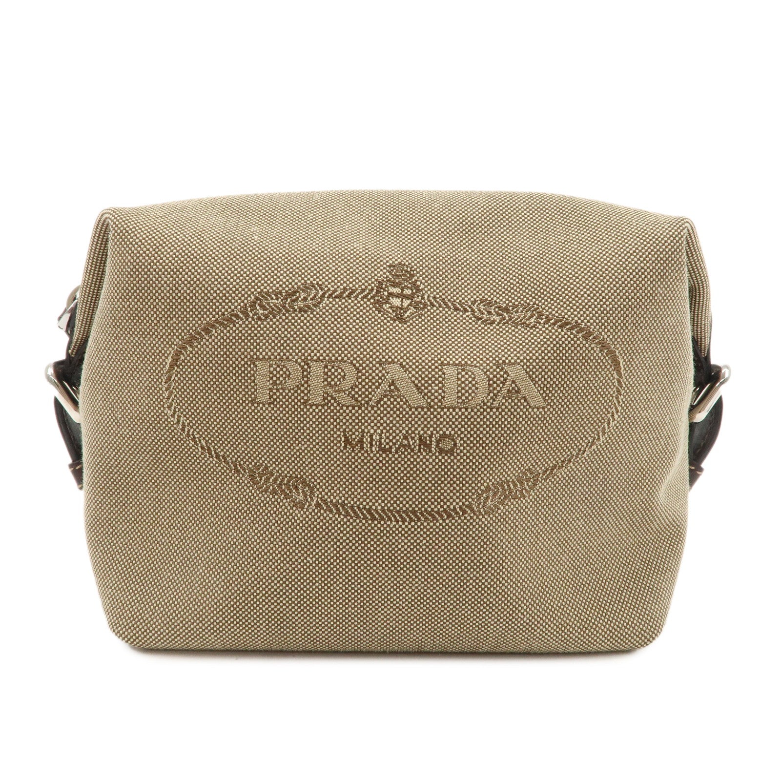 PRADA-Logo-Jacquard-Leather-Pouch-Beige-Brown-1N1298