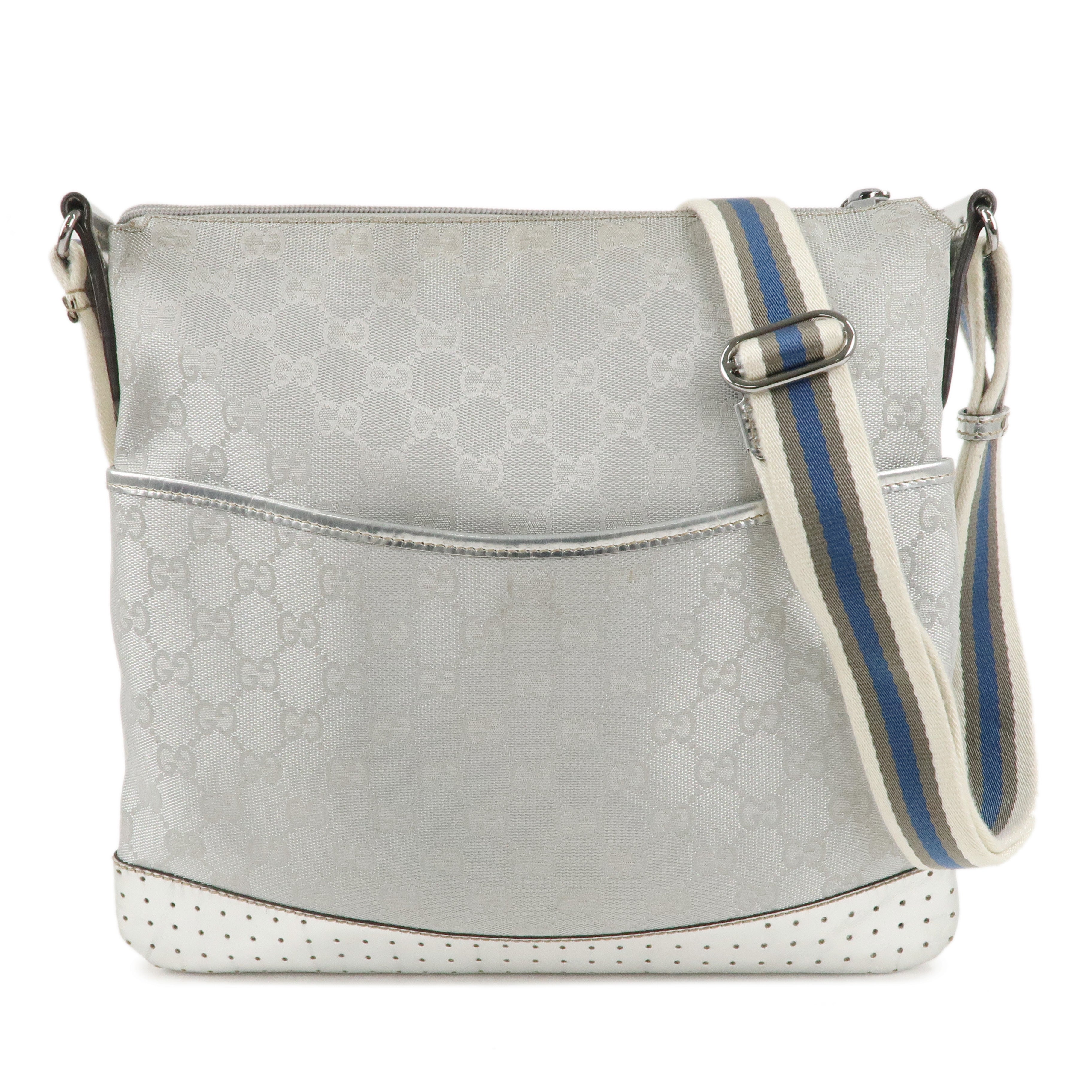 GUCCI Sherry GG Canvas Leather Shoulder Bag Silver 145857