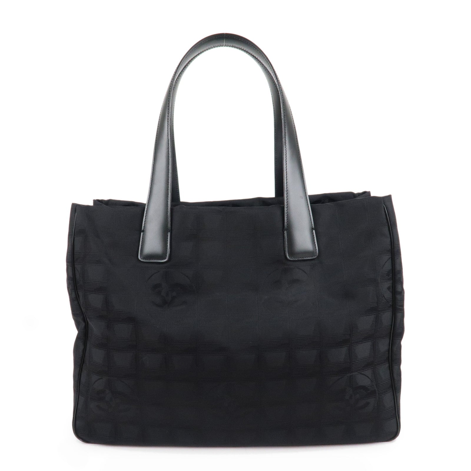 CHANEL-New-Travel-Line-Nylon-Jacquard-Leather-Tote-MM-Black-A15991