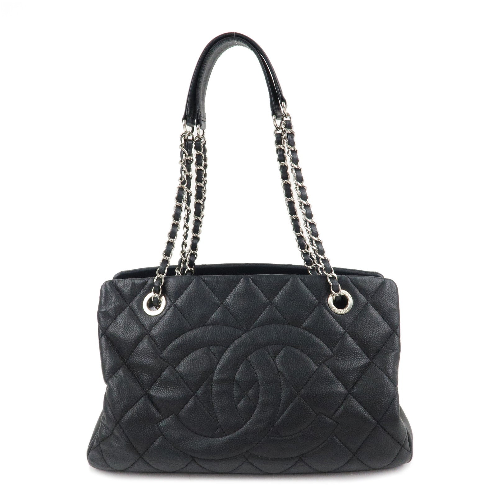 CHANEL-Matelasse-Caviar-Skin-COCO-Mark-Chain-Tote-Bag-Black