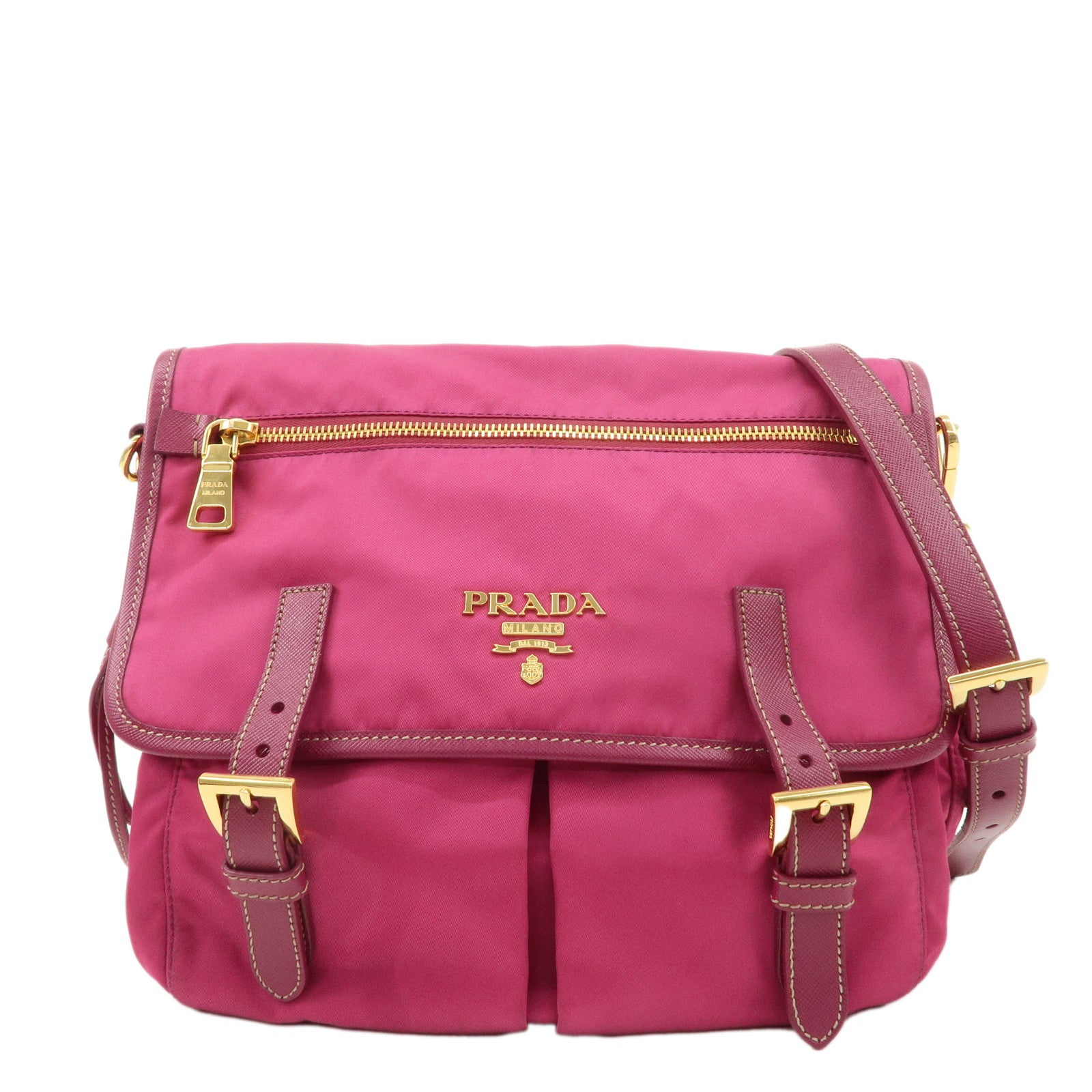 PRADA-Nylon-Leather-Shoulder-Bag-Crossbody-Bag-Pink-BT0687