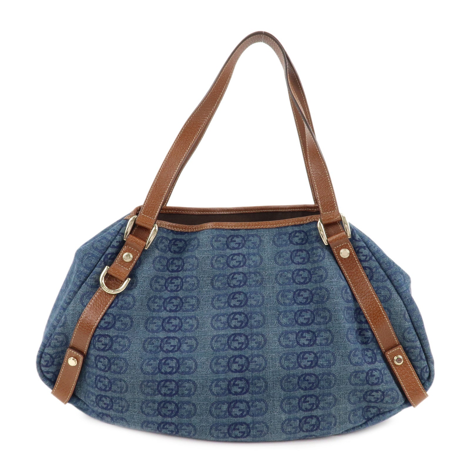 GUCCI-Abbey-GG-Denim-Leather-Tote-Hand-Bag-Blue-Brown-130736