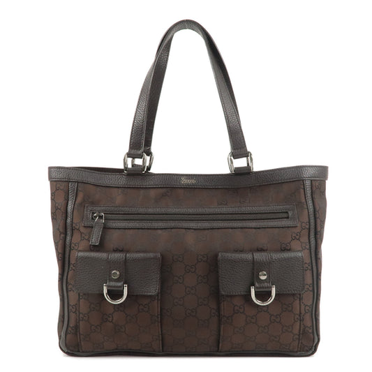 GUCCI-GG-Nylon-Leather-Tote-Bag-Shoulder-Bag-Dark-Brown-268639