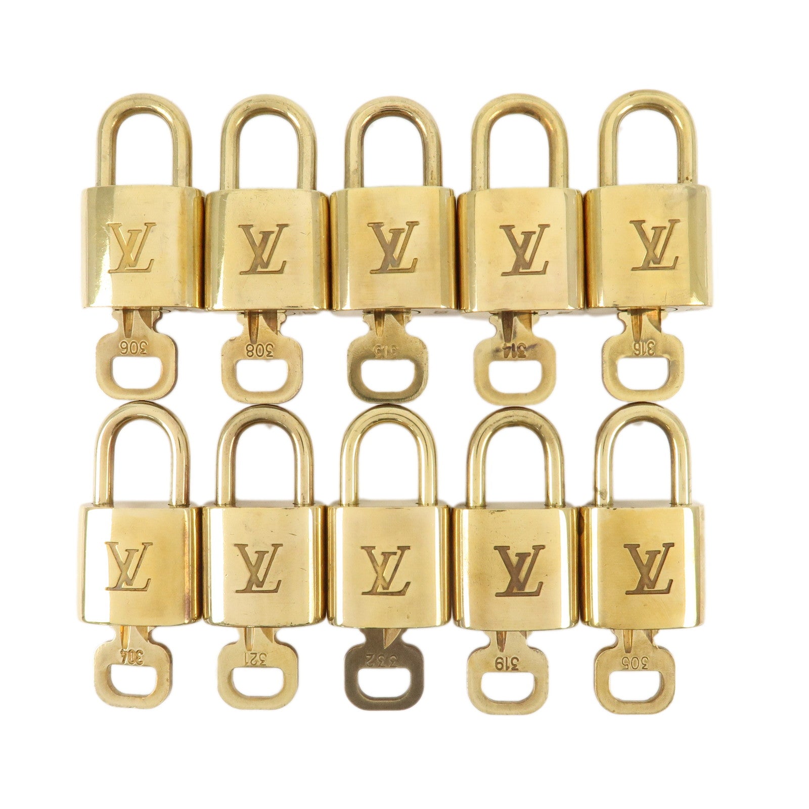 Louis-Vuitton-Set-of-10-Lock-&-Key-Cadena-Key-Lock-Metal-Gold