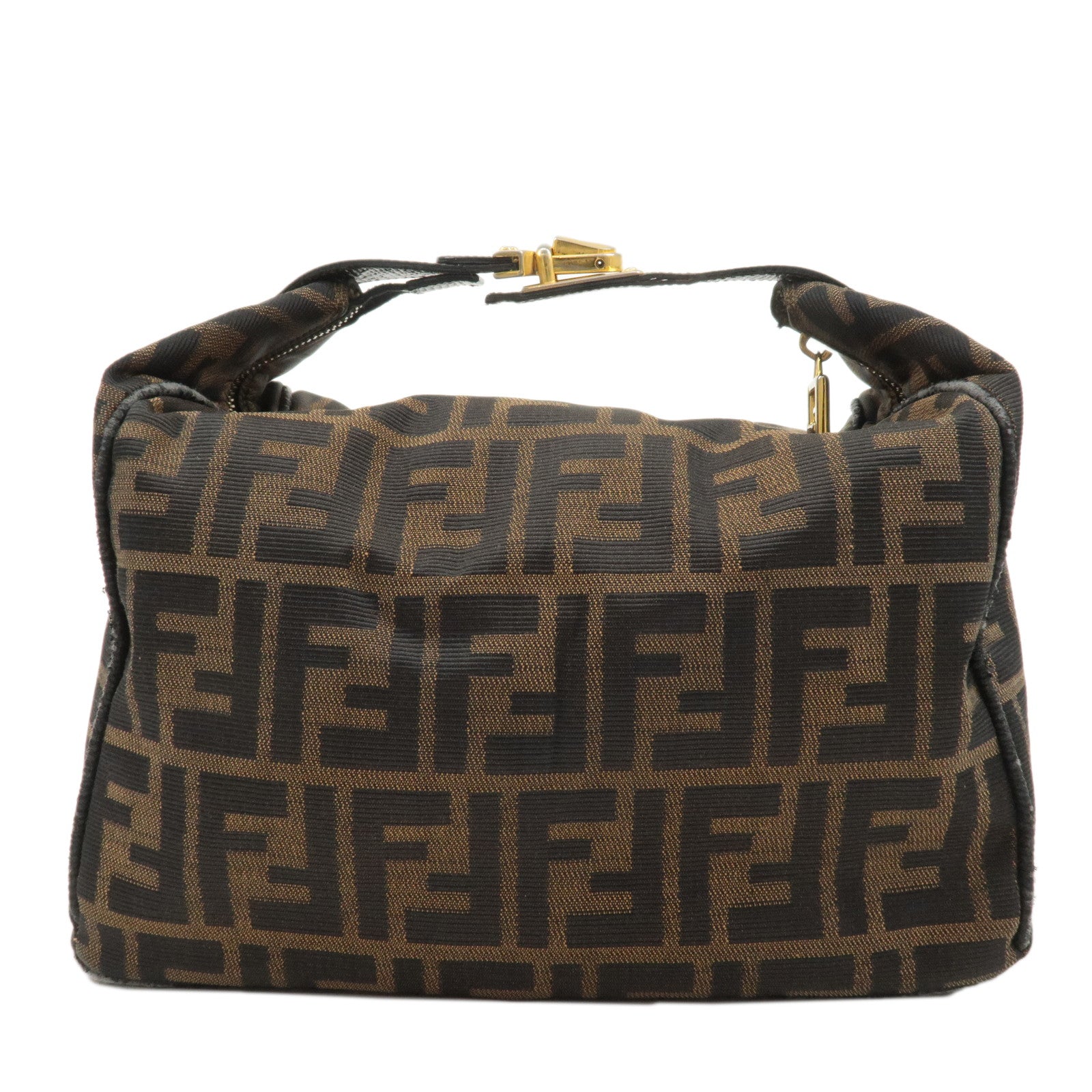 FENDI Zucca Canvas Leather Vanity Bag Khaki Brown Black