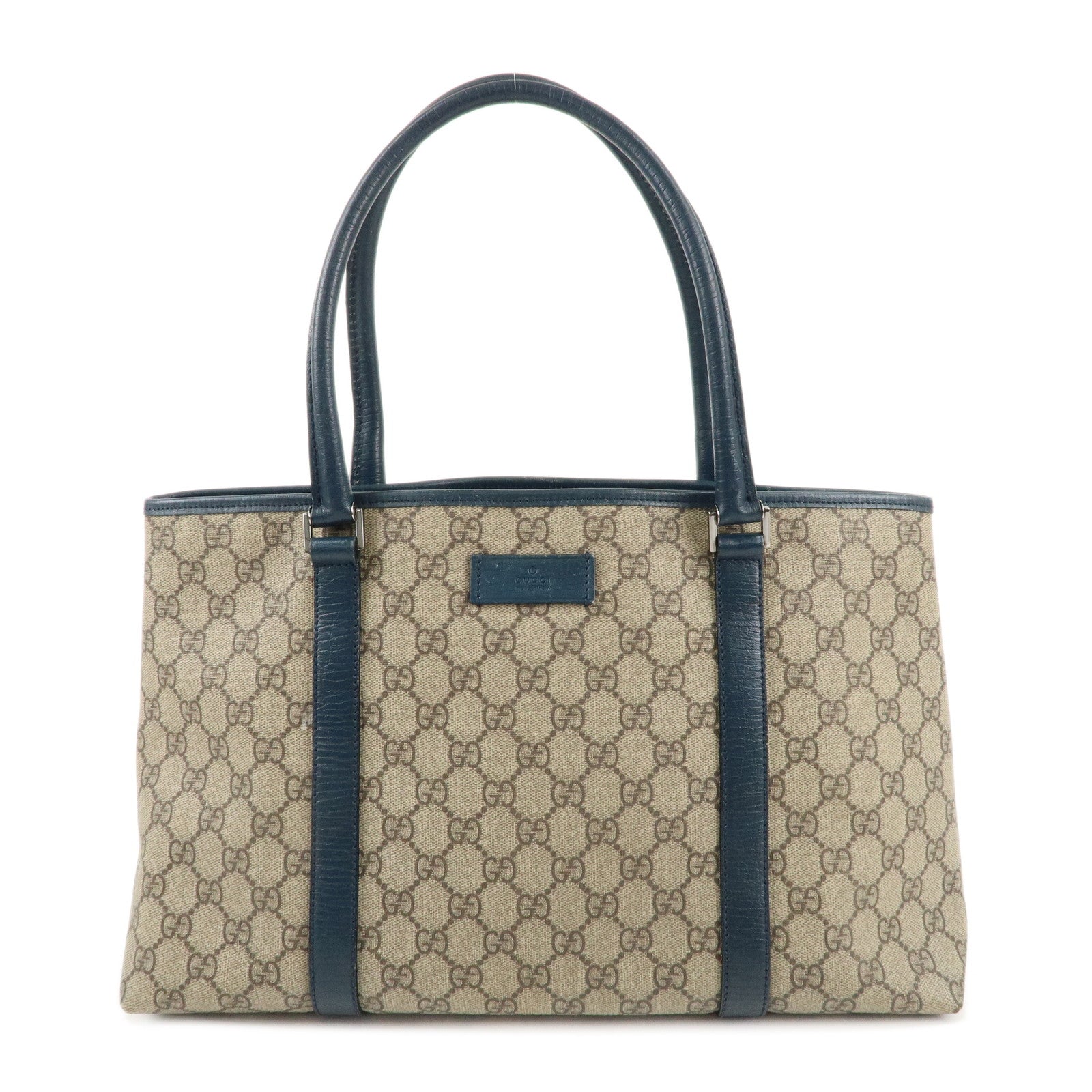 GUCCI-GG-Supreme-Leather-Tote-Bag-Beige-Navy-114595