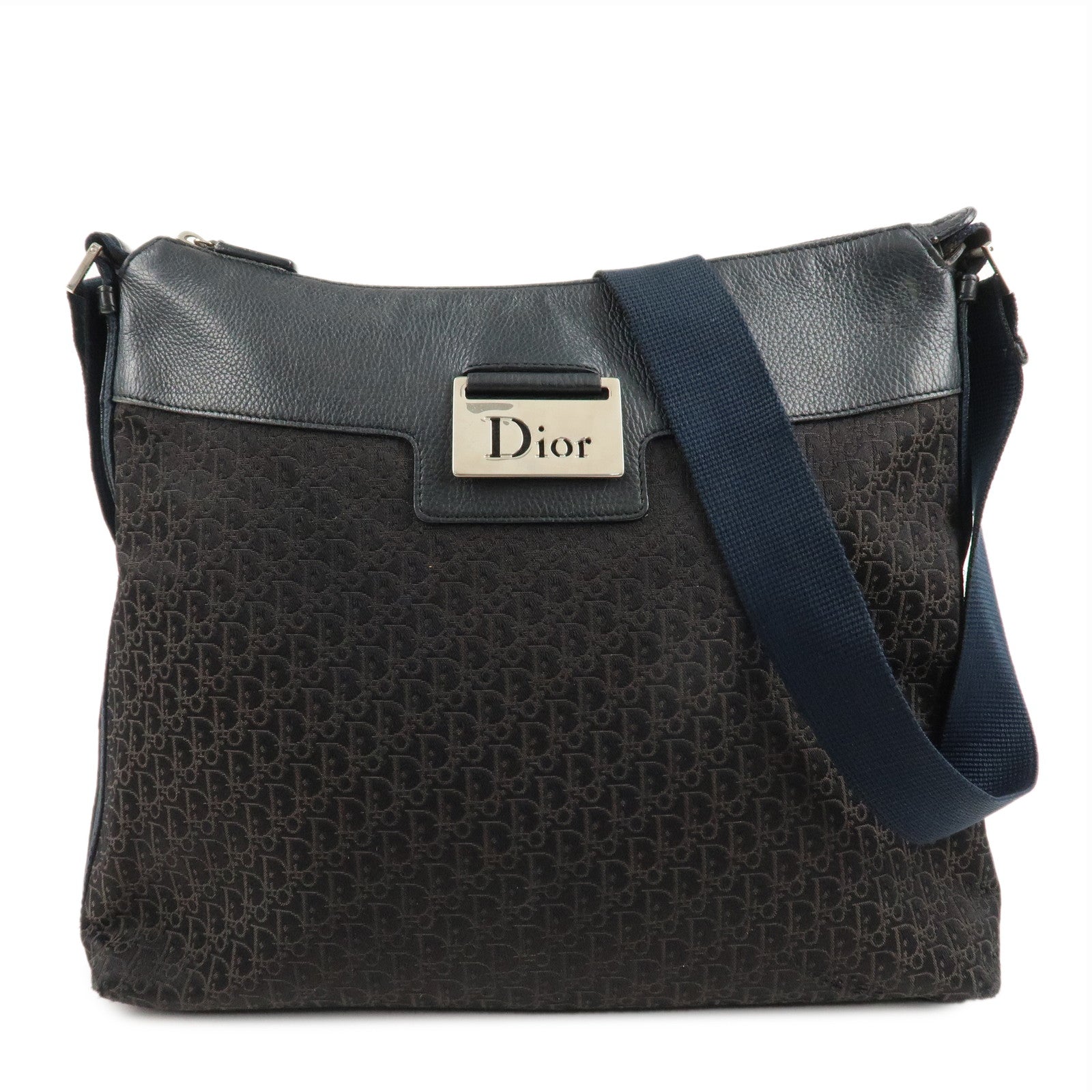 Chiristian-Dior-Trotter-Canvas-Leather-Shoulder-Bag-Black