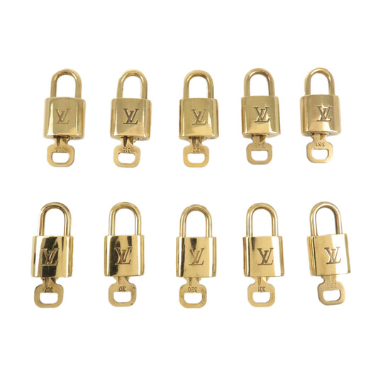 Louis-Vuitton-Set-of-10-Lock-&-Key-Cadena-Key-Lock-Gold