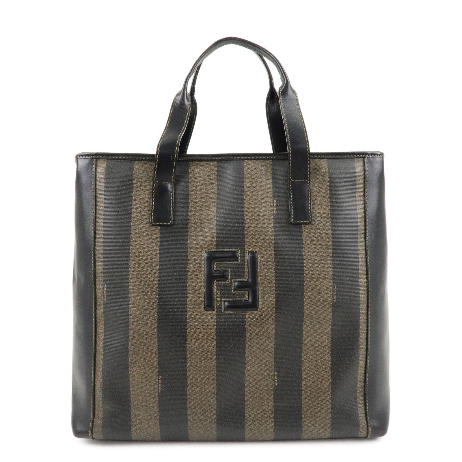 FENDI-Pequin-PVC-Leather-Tote-Bag--Hand-Brown-Black-Bag-14457