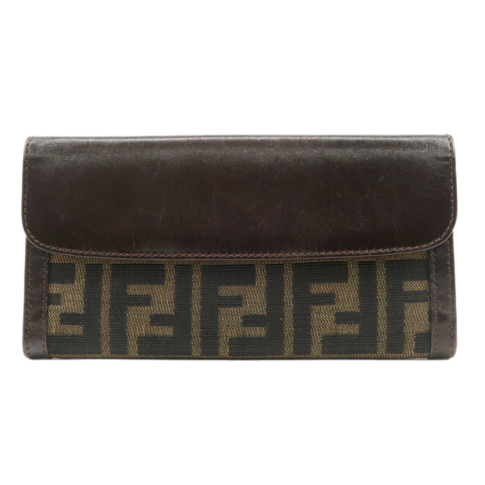 FENDI-Zucca-Canvas-Leather-W-Hook-Long-Wallet-Brown-1339