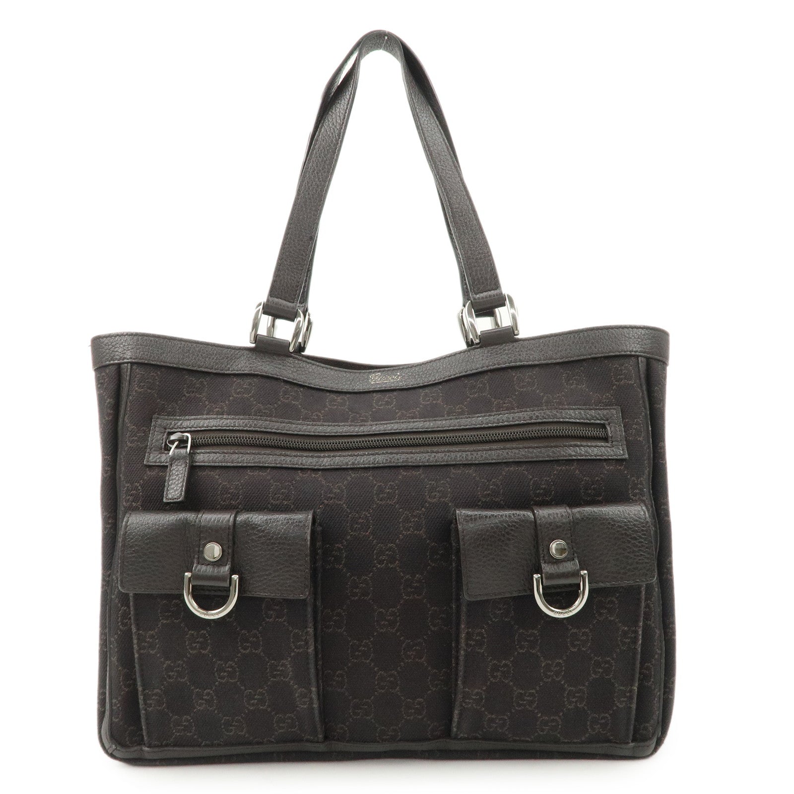 GUCCI-Abbey-GG-Canvas-Leather-Tote-Bag-Dark-Brown-268639-