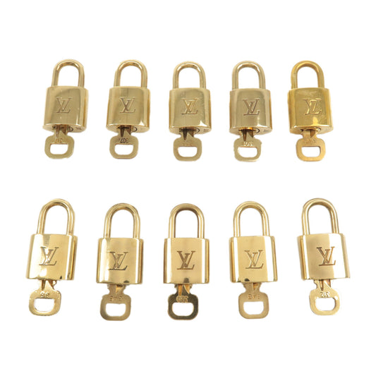 Louis-Vuitton-Set-of-10-Lock-&-Key-Cadena-Key-Lock-Gold