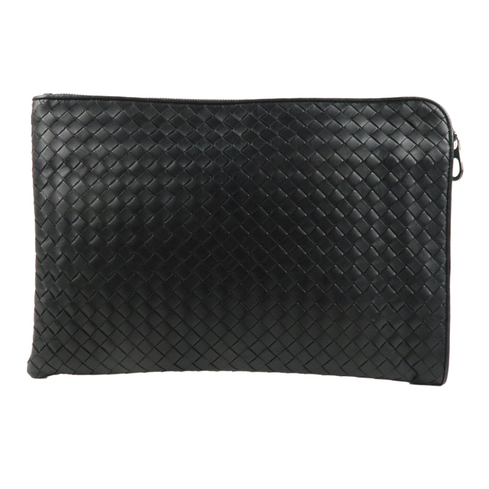 BOTTEGA-VENETA-Intrecciato-Leather-Clutch-Bag-Black